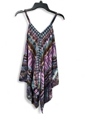 Unique Spectrum Multicolor Tie-Dye Slip Dress - Purple, Teal, Black